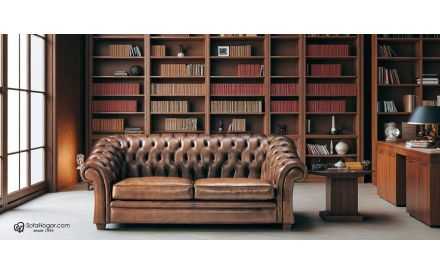 Sofá Piel Natural Despacho Lujo Chester, Modelo GLADSTONE