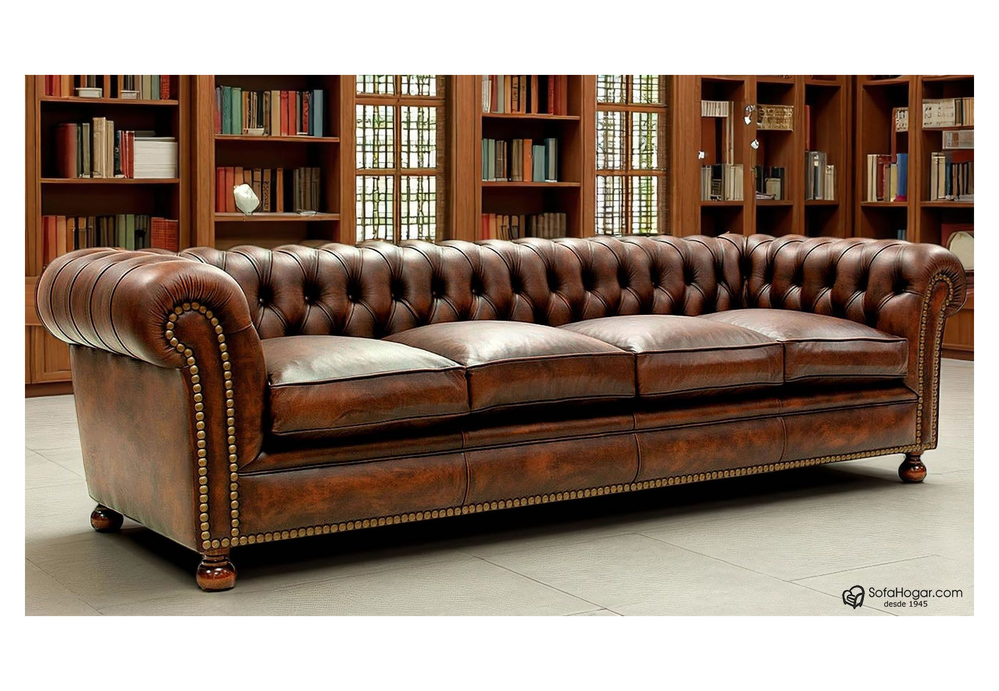 Sofá Chesterfield de piel vintage Kensington tachas | Sofahogar