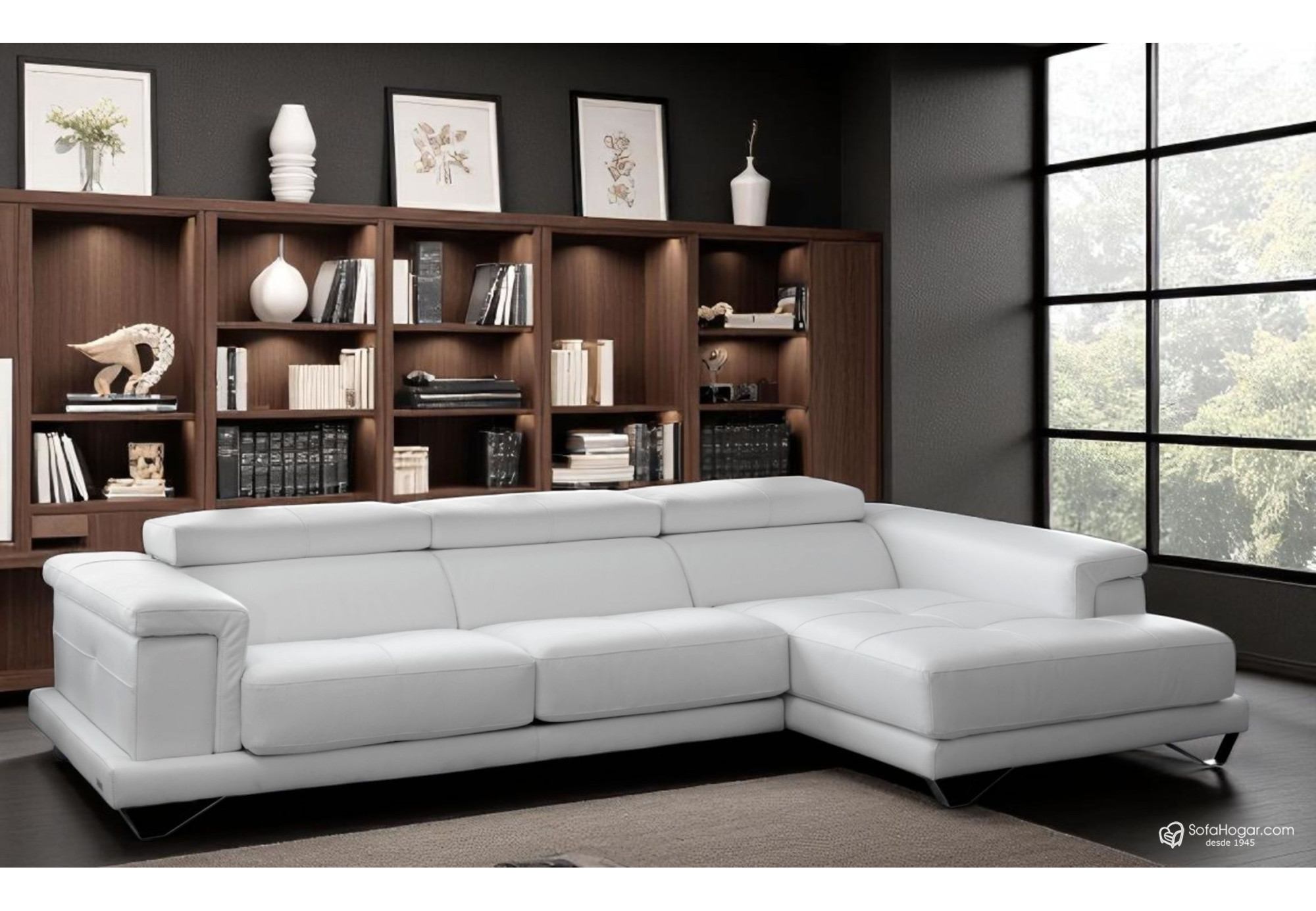 Sofá 4 plazas Piel Natural con ChaiseLongue LUXE