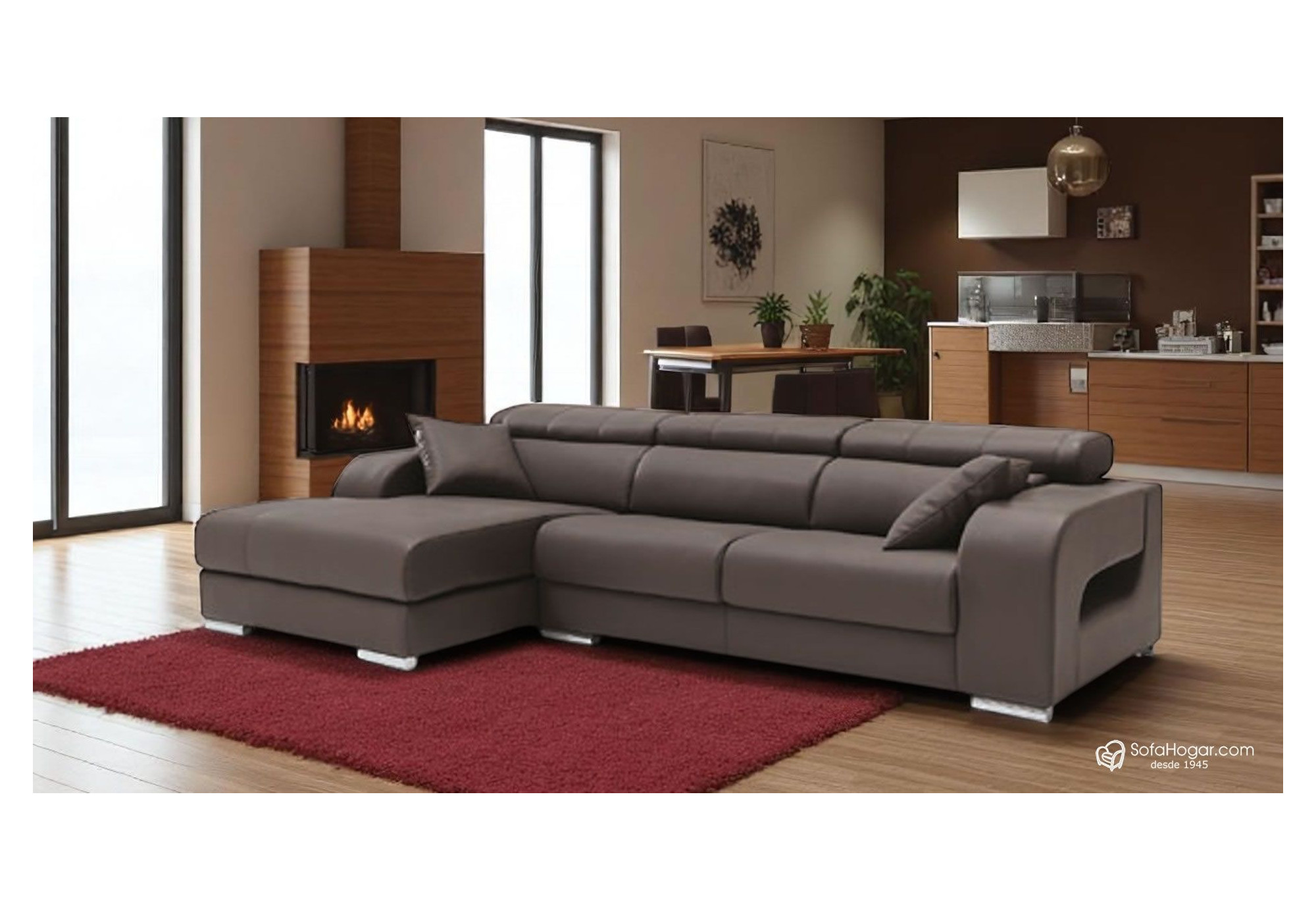 Sofá PARADISE en piel chocolate – Chaise Longue moderna y relax