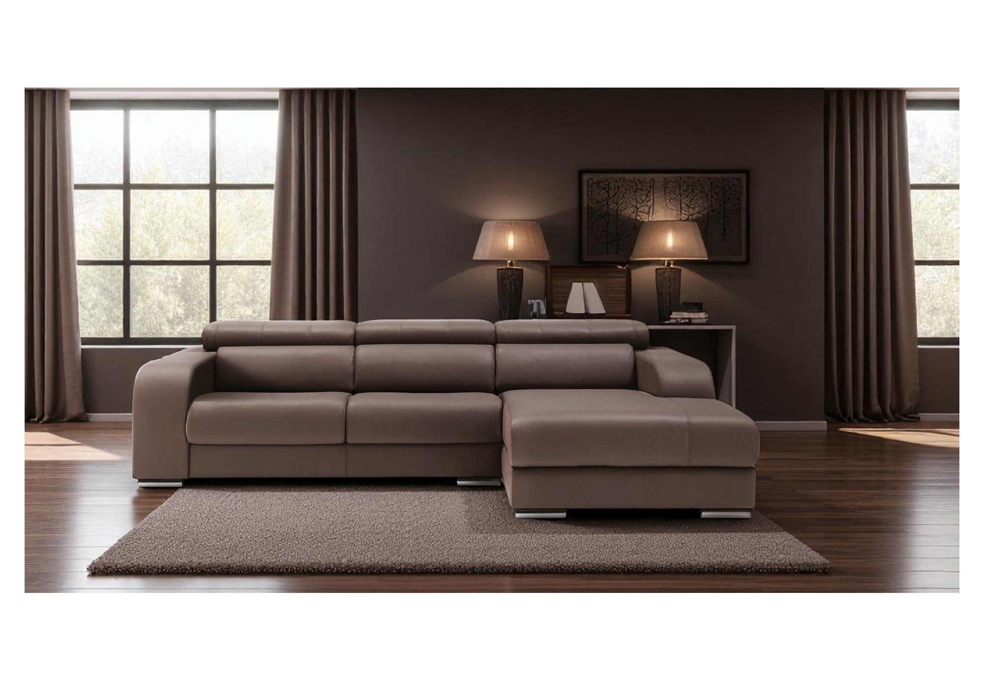 Sofá PARADISE en piel chocolate – Chaise Longue moderna y relax