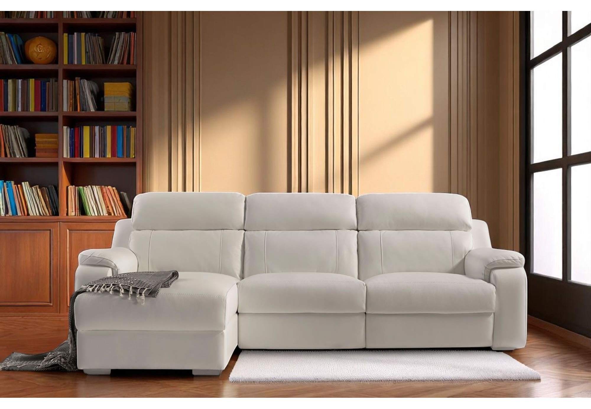 Sofá piel cheslong eléctrico de 3 motores relax COPERTI | Sofahogar