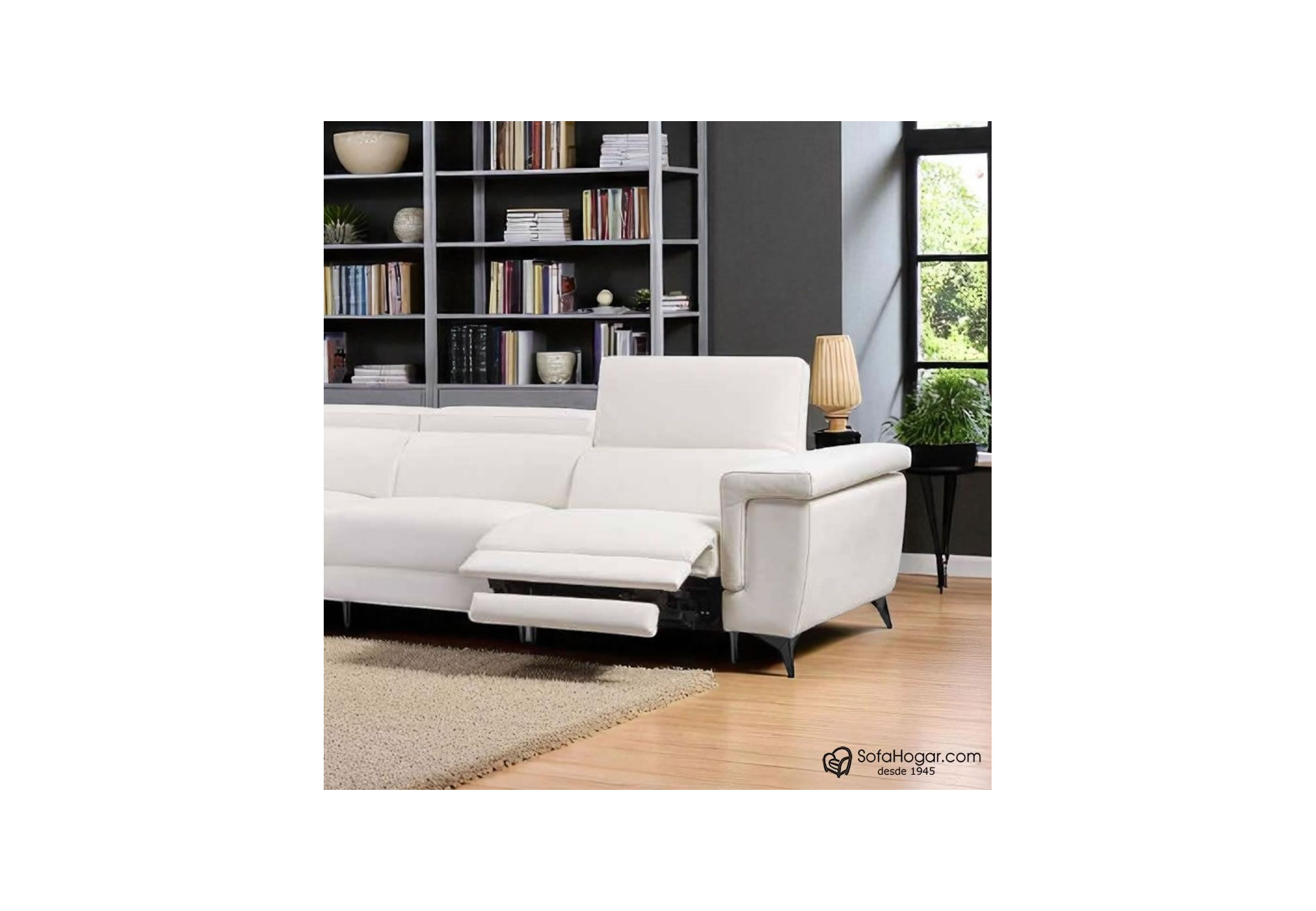 Sofá de Piel Blanca con Relax Eléctrico y Asientos Deslizantes