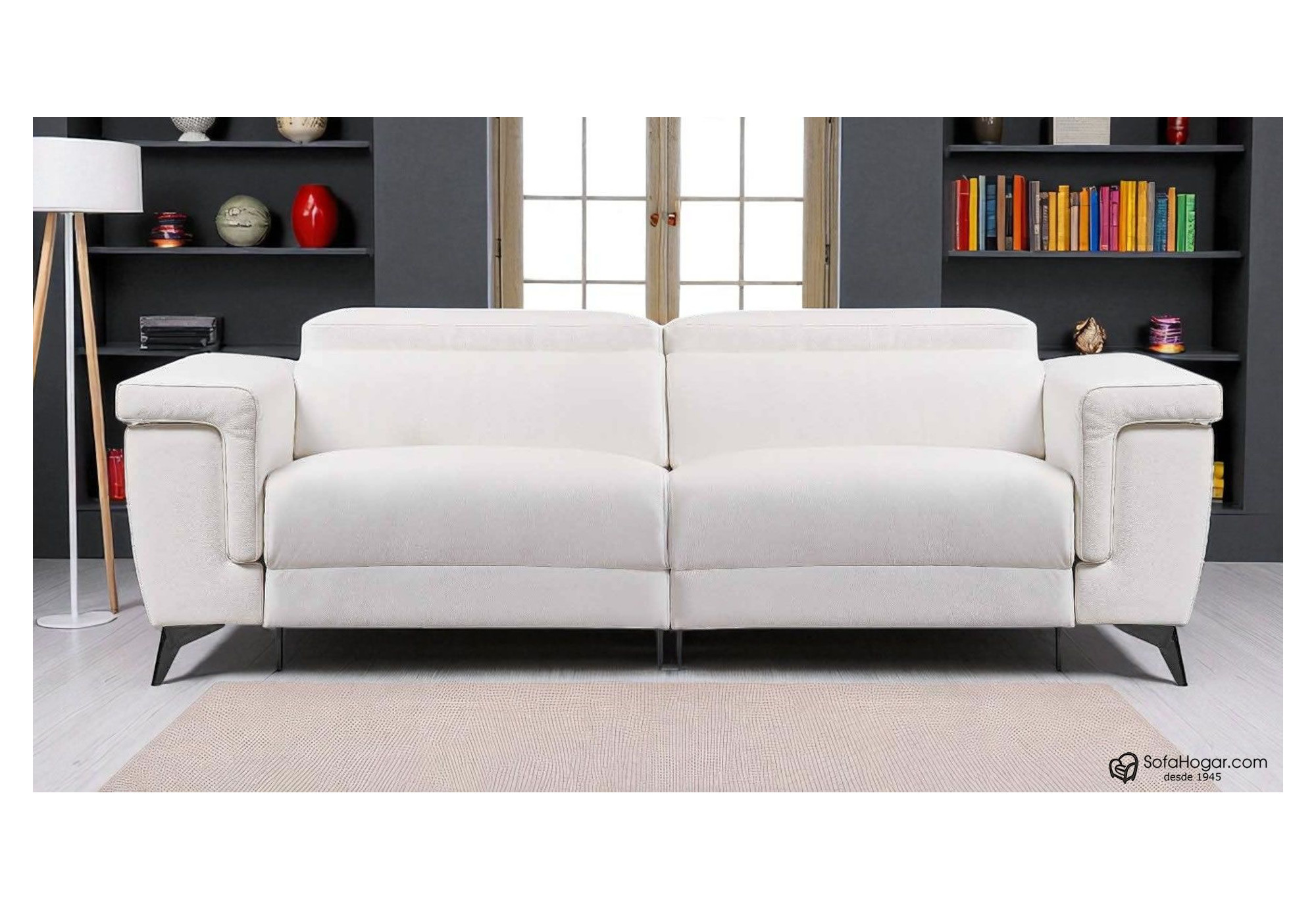 Sofá de Piel Blanca con Relax Eléctrico y Asientos Deslizantes