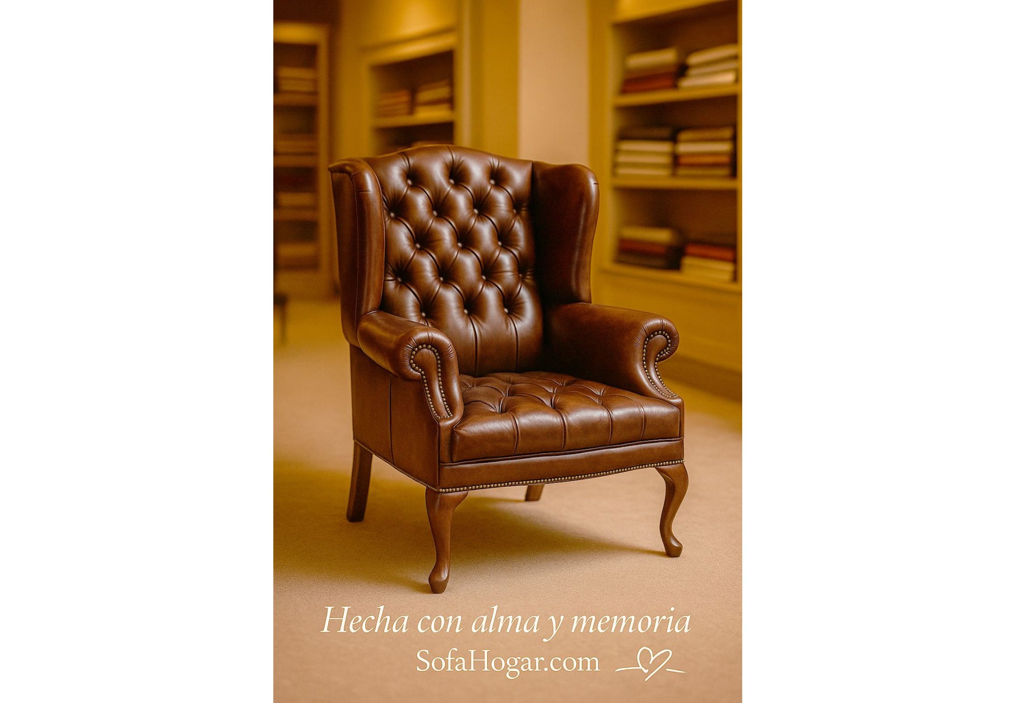 Butaca clásica inglesa RAFAEL en piel natural – Artesanía con historia
