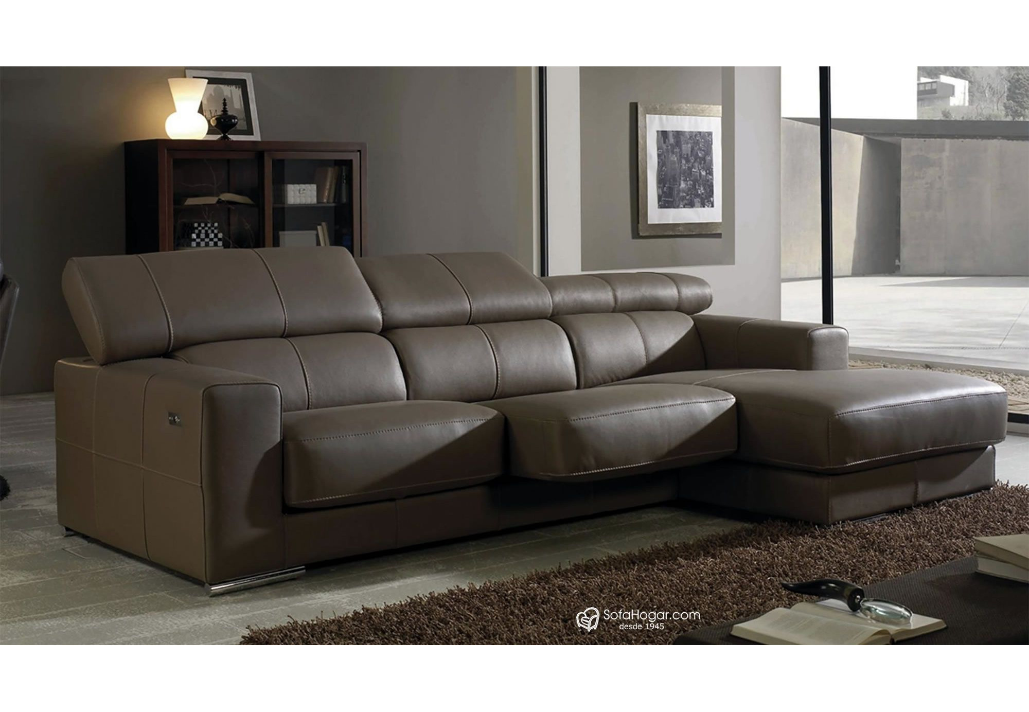 Cahiselongue de piel con asientos deslizantes DALBERT | Sofás de piel