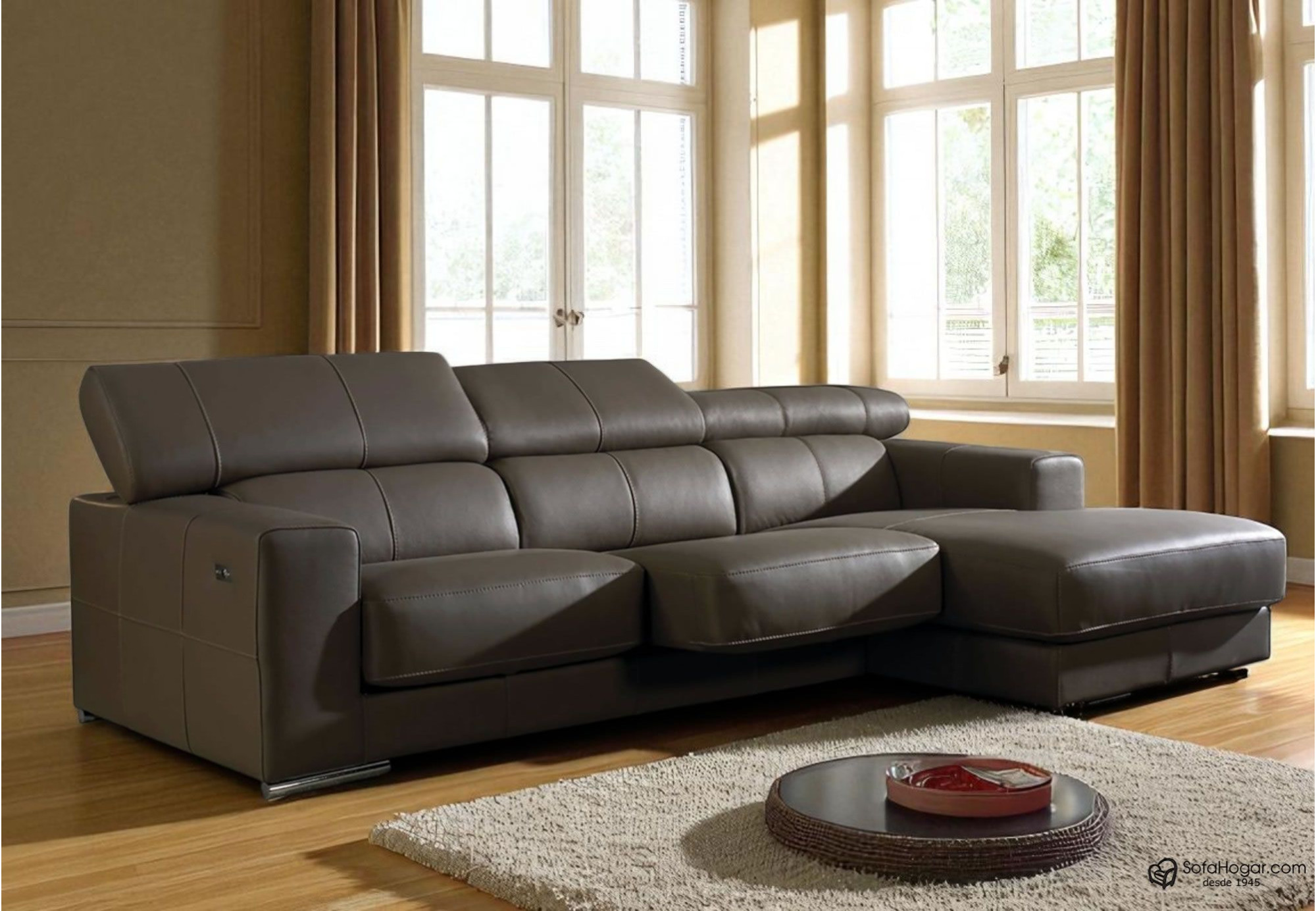 Cahiselongue de piel con asientos deslizantes DALBERT | Sofás de piel