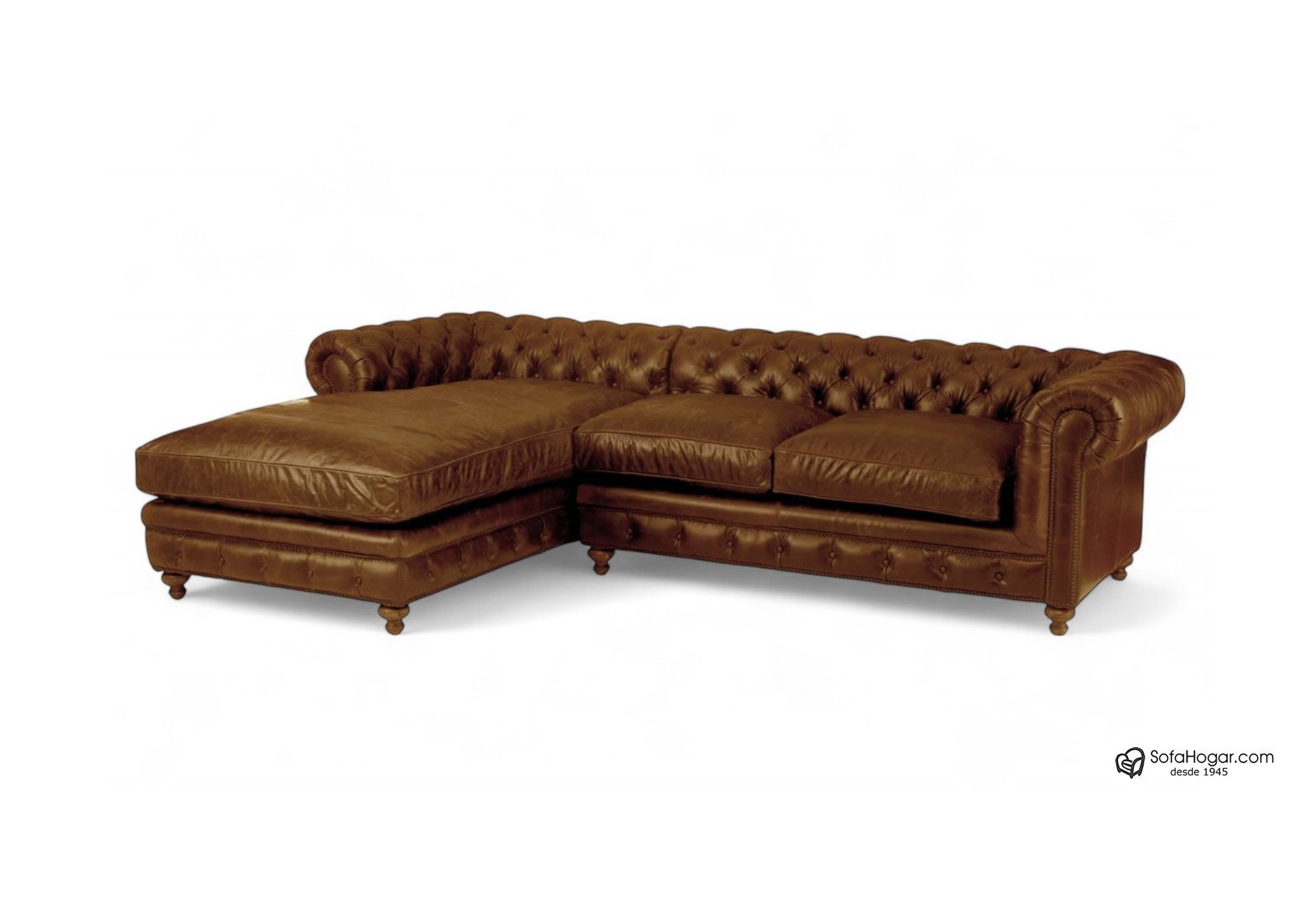 Sofá Chesterfield Chaise Longue de Piel Natural – Estilo Inglés y Artesanía Española