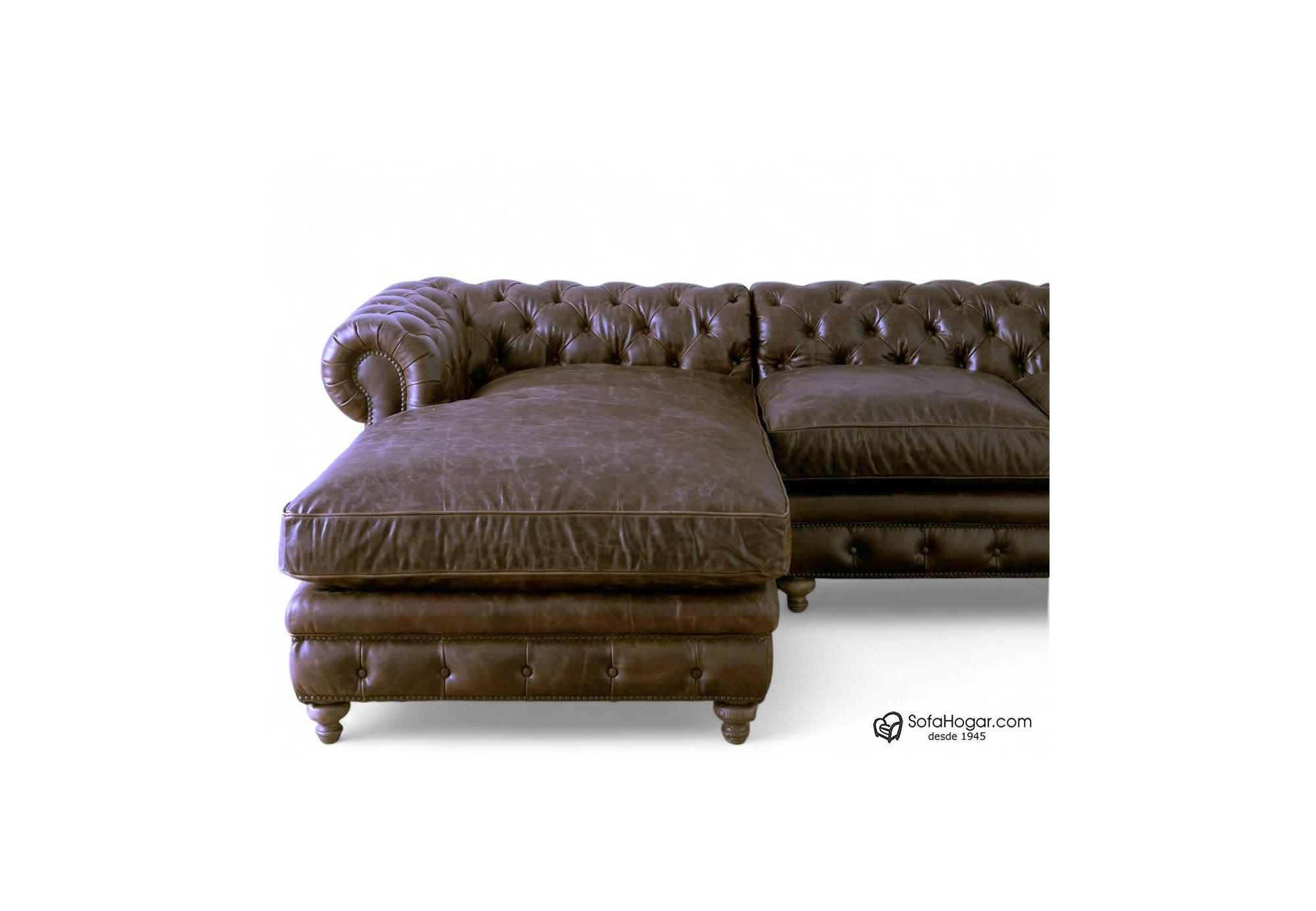 Sofá Chesterfield Chaise Longue de Piel Natural – Estilo Inglés y Artesanía Española