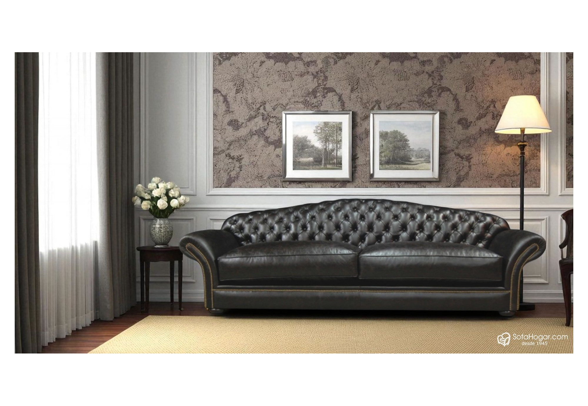 Sofá Británico Clásico de Piel Natural – Modelo LONDRES con Capitoné Artesanal