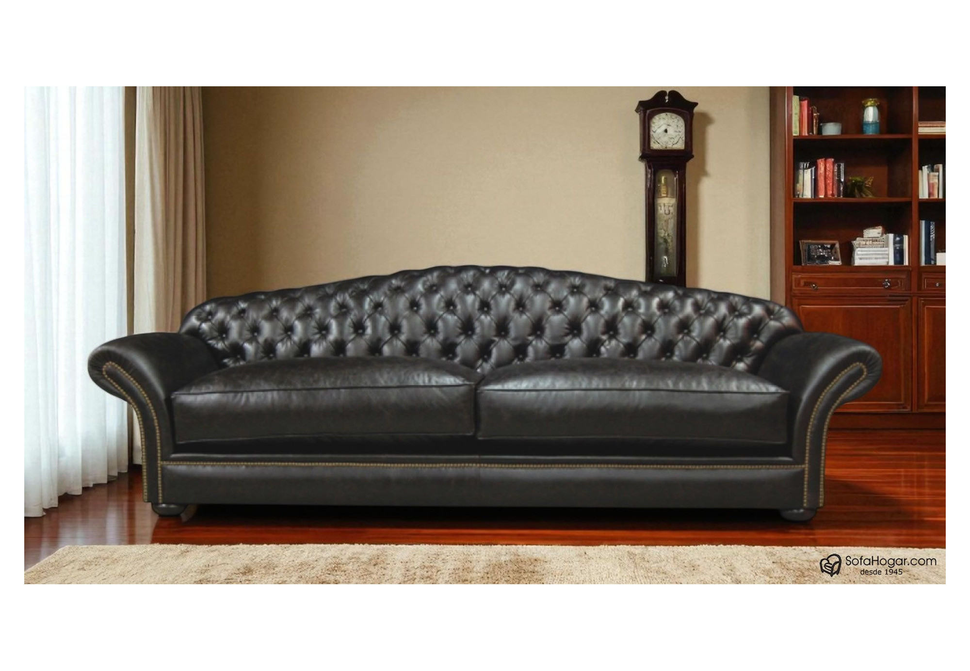 Sofá Británico Clásico de Piel Natural – Modelo LONDRES con Capitoné Artesanal