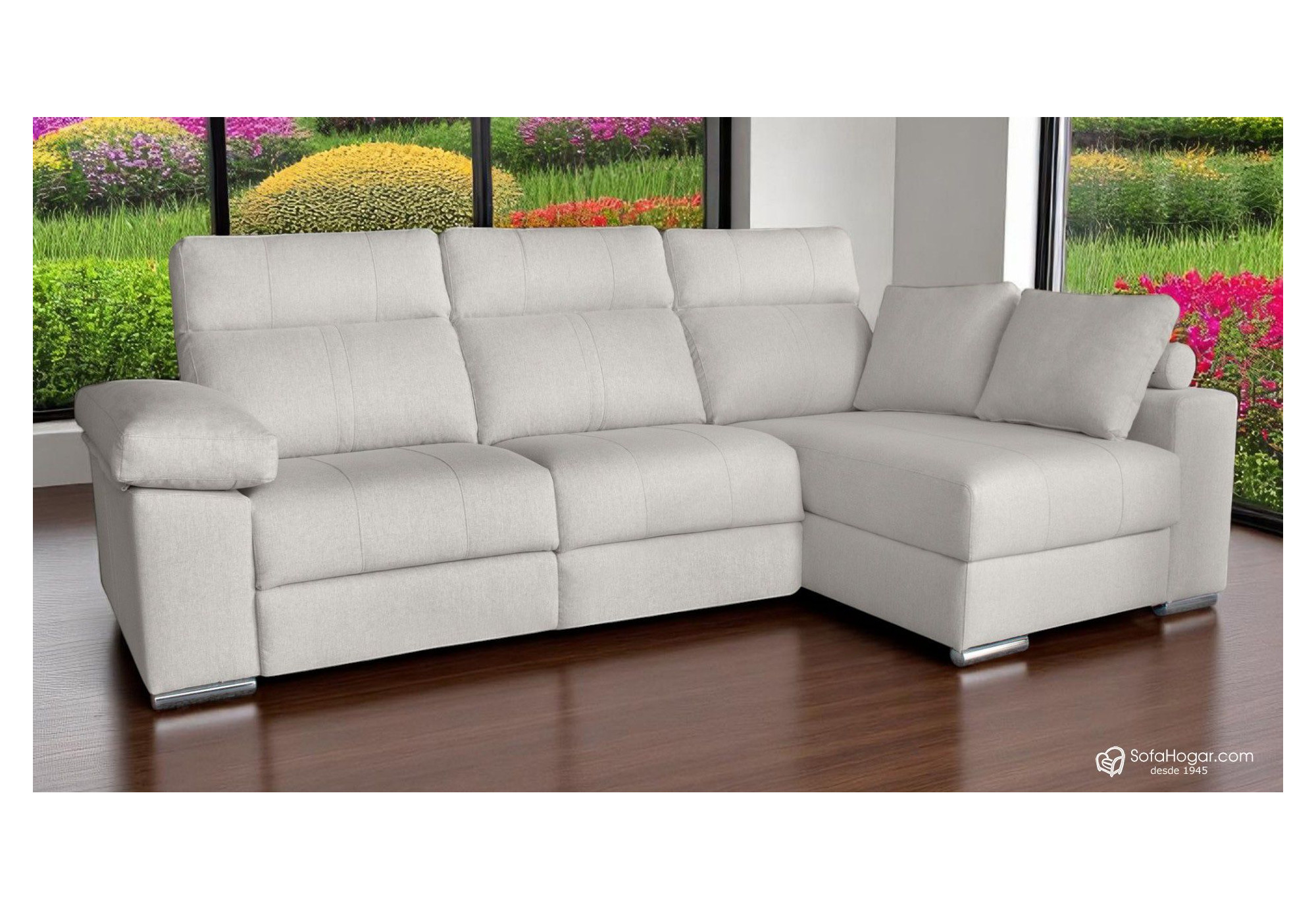 Chaise Longue Moderna Piel Blanca Relax Eléctrico Motor con Almacenaje IKER.