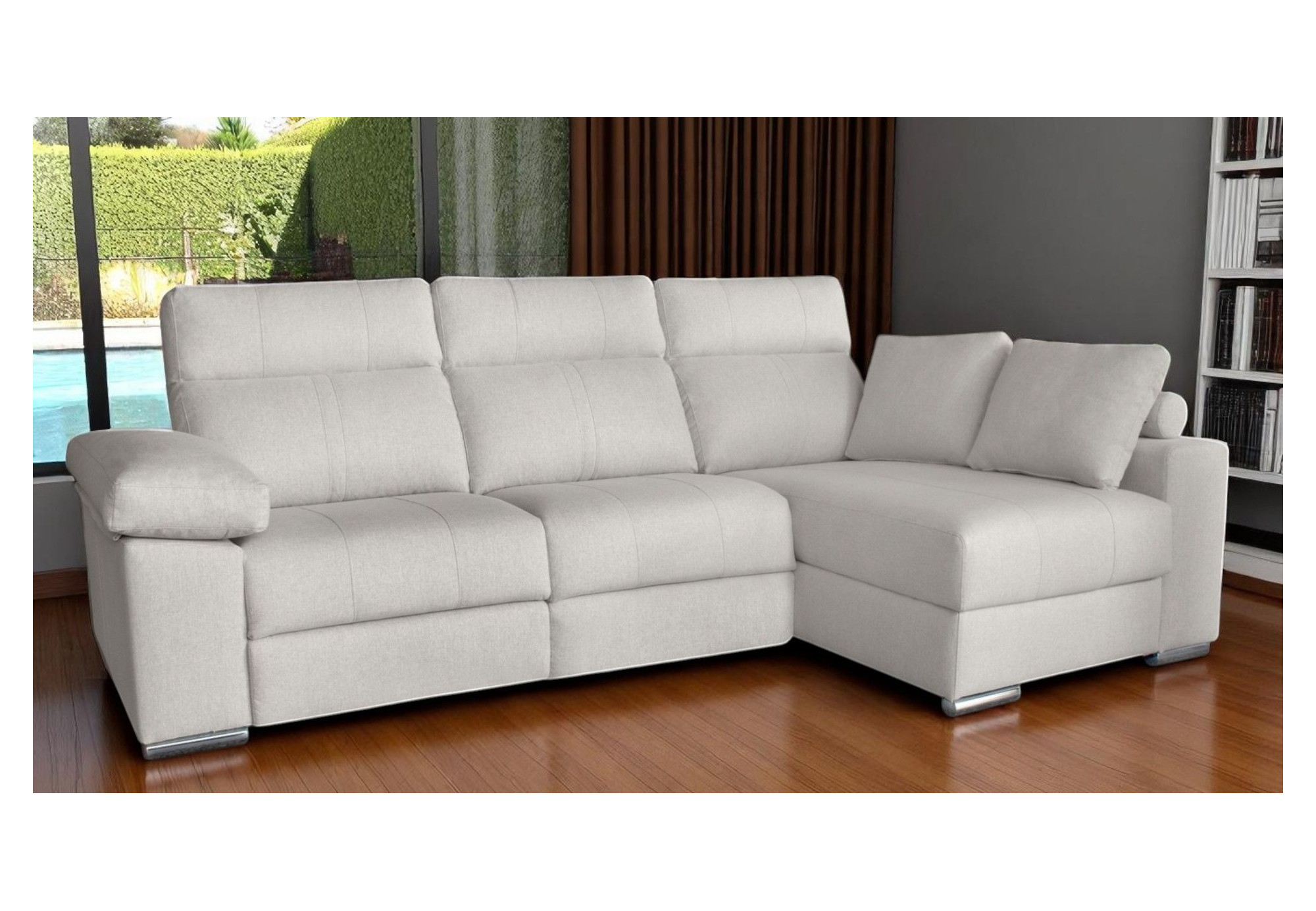 Chaise Longue Moderna Piel Blanca Relax Eléctrico Motor con Almacenaje IKER.