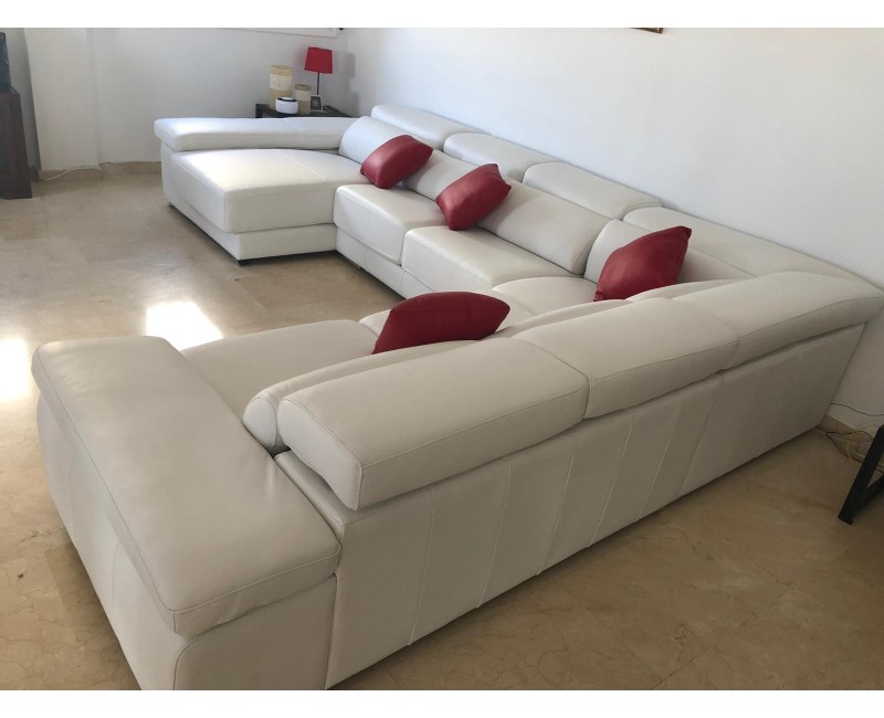 Sofá 4plazas Asientos Deslizantes en Piel Natural Auténtica. ALMU