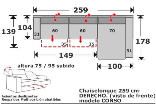 (167) ChaiseLongue 259cm Dcho