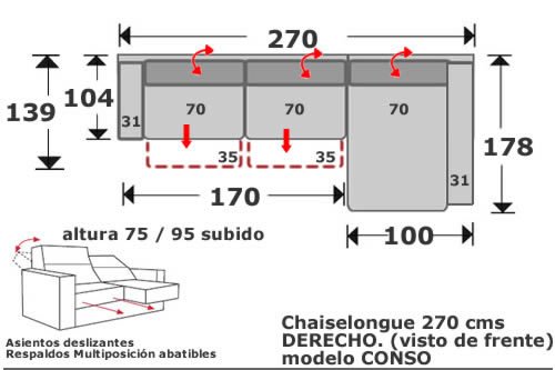 (167) ChaiseLongue 270cm Dcho