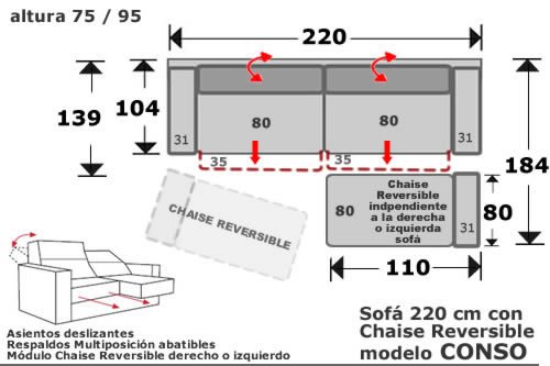 (167) Sofa 220cm Chaise Revers