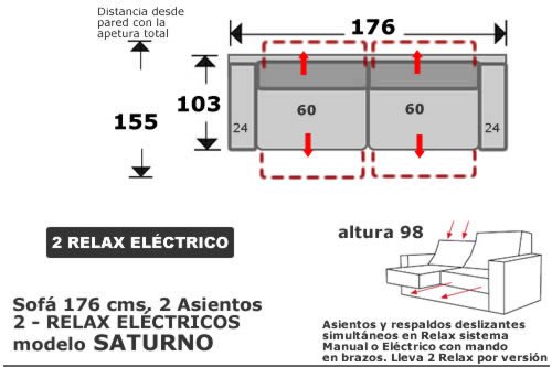 (168) Sofa 176cm Relax Electric