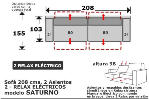 (168) Sofa 208cm Relax Electric