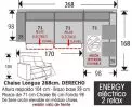 (262) ChaiseLongue 268cm DCHO 2 Relax Eléct.