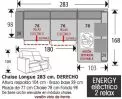 (262) ChaiseLongue 283cm DCHO 2 Relax Eléct.