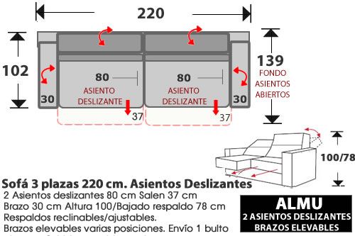 (281) Sofá 3p. 220cm 2 Deslizantes