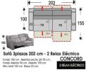 (303) Sofá 3plazas 202cm - 2 Relax