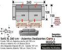 (364) Sofá 260 cm. Deslizantes-Carro