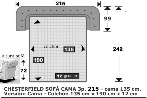 (180) Sofa Cama 135cm Chester 3p.