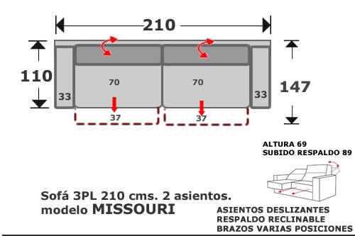(105) Sofa 3plazas 210cm