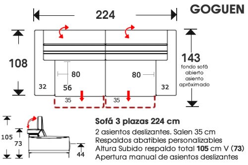 (203) Sofa 3plazas 224cm