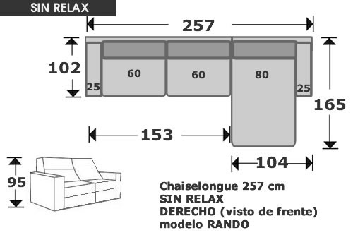 (207) ChaiseLongue 257cm DCHO. SIN RELAX