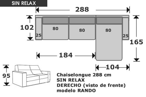 (207) ChaiseLongue 288cm DCHO. SIN RELAX