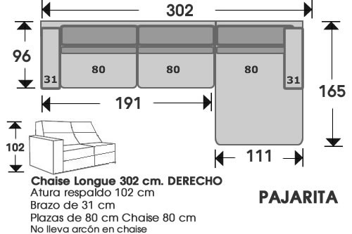 (208) ChaiseLongue 302cm DCHO