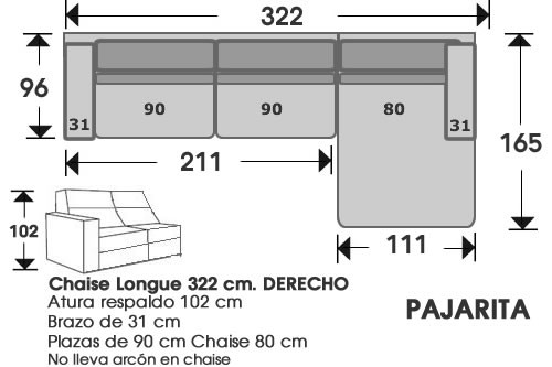 (208) ChaiseLongue 322cm DCHO