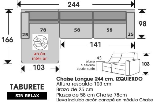 (209) ChaiseLongue 244cm IZDO sin relax