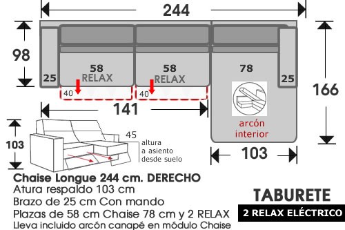 (209) ChaiseLongue 244cm DCHO 2 Relax