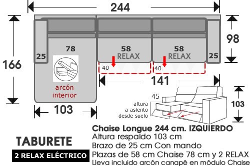 (209) ChaiseLongue 244cm IZDO 2 Relax