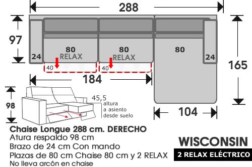 (210) ChaiseLongue 288cm DCHO 2 relax