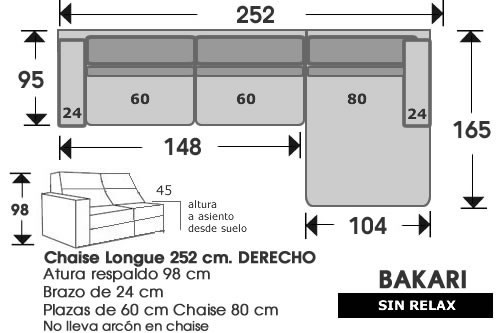 (211) ChaiseLongue 252cm DCHO sin relax