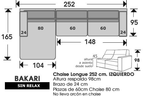 (211) ChaiseLongue 252cm IZDO sin relax