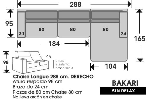 (211) ChaiseLongue 288cm DCHO sin relax