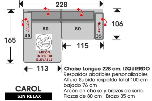 (212) ChaiseLongue 228cm IZDO Sin Relax