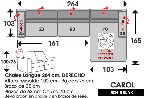 (212) ChaiseLongue 264cm DCHO Sin Relax