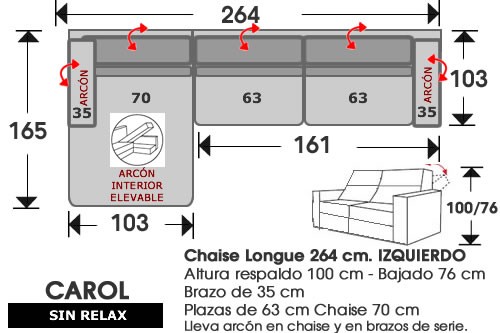 (212) ChaiseLongue 264cm IZDO Sin Relax