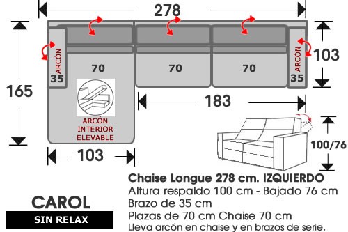 (212) ChaiseLongue 278cm IZDO Sin Relax