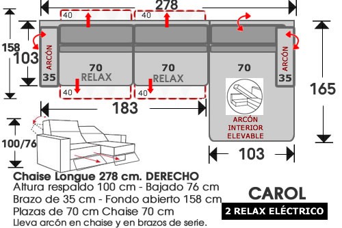 (212) ChaiseLongue 278cm DCHO 2 Relax