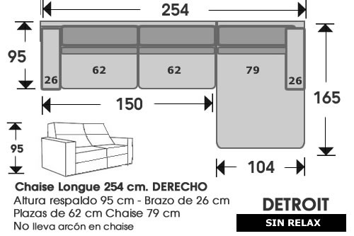 (215) ChaiseLongue 254cm DCHO sin relax