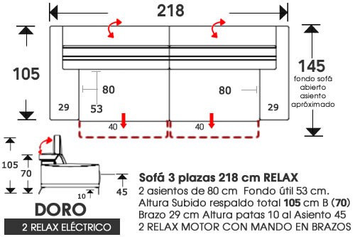 (217) Sofa 3plazas 218cm 2 Relax