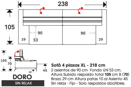 (217) Sofa 4pl XL 238cm Sin Relax
